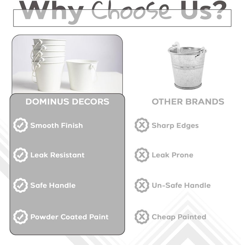 Dominus Decors Small Metal Buckets with Handles - Rust Resistant Leak-Proof Mini Tin Buckets for Classroom, Party Favors, Organization, Weddings, Gardening - Set of 6, White - Image 3